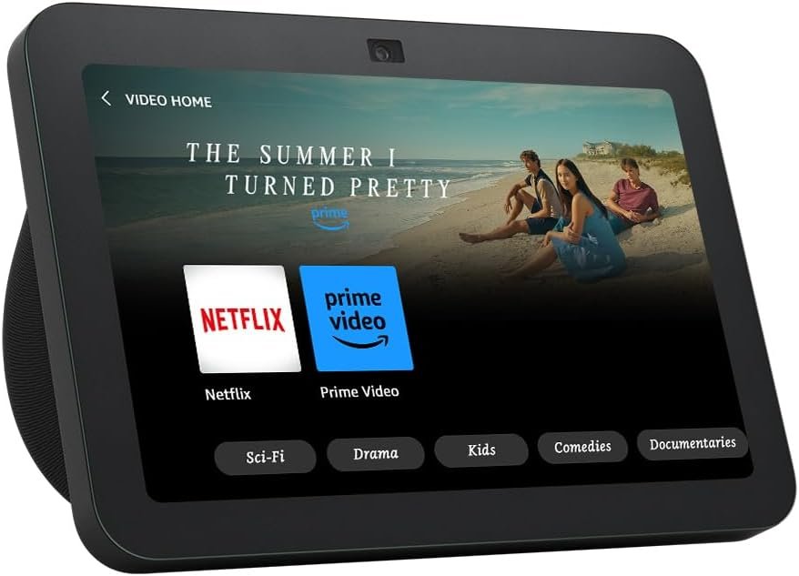 Echo Show 8 smart display with Alexa and touchscreen for video calls, home control, and media streaming