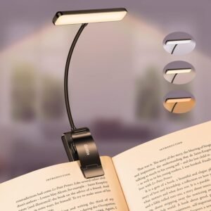 Gritin rechargeable reading light with flexible gooseneck, eye-protecting LED, and stepless dimming controls